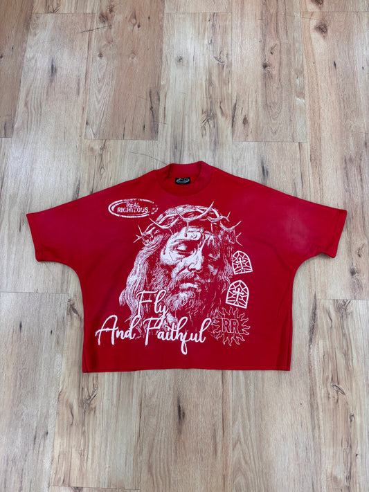 Fly & Faithful boxy tee "red/white"