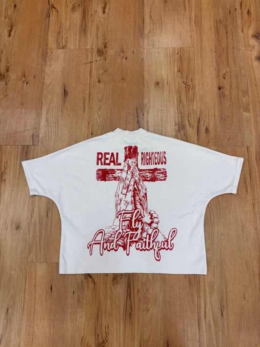 Fly & Faithful boxy tee "white/red"