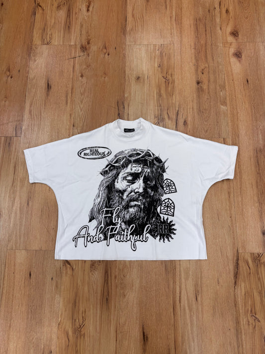 Fly & Faithful boxy tee "white/black"