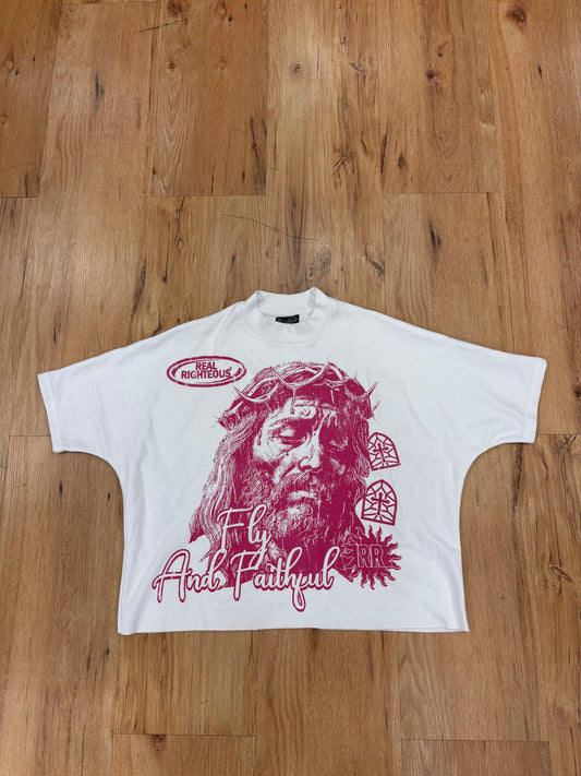 Fly & Faithful boxy tees "white/pink"