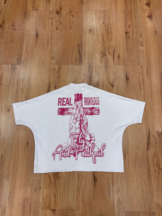 Fly & Faithful boxy tees "white/pink"
